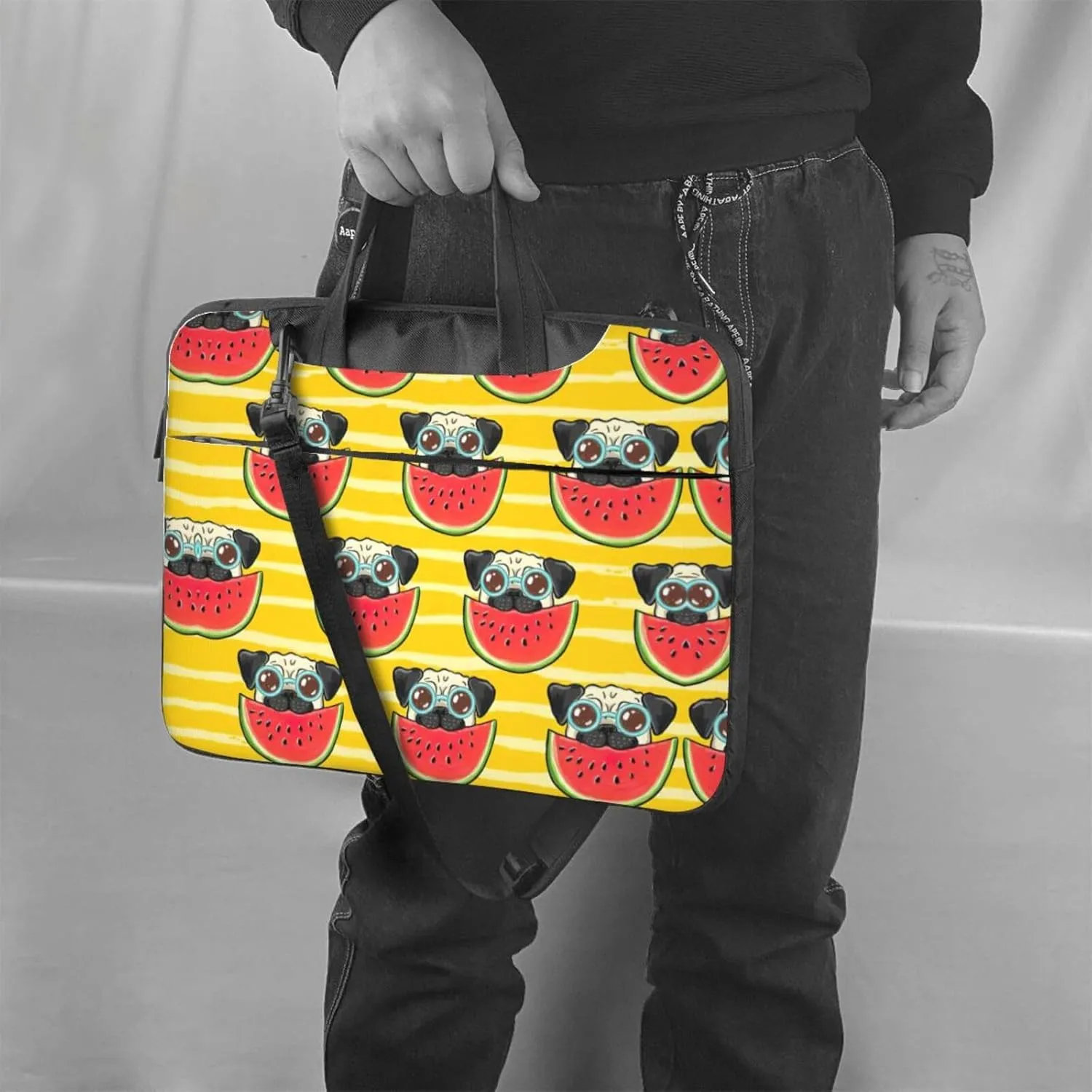 Funny French Bullfighting Watermelon Print Laptop Bag,Can Use It Freely As A Shoulder Bag,Crossbody Bag,And Briefcase