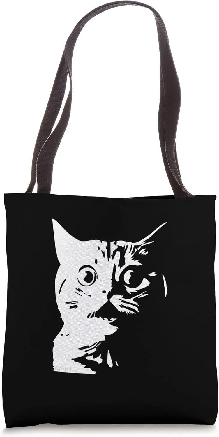 Funny Surprised Cat Silhouette Cute Minimalist Tote Bag
