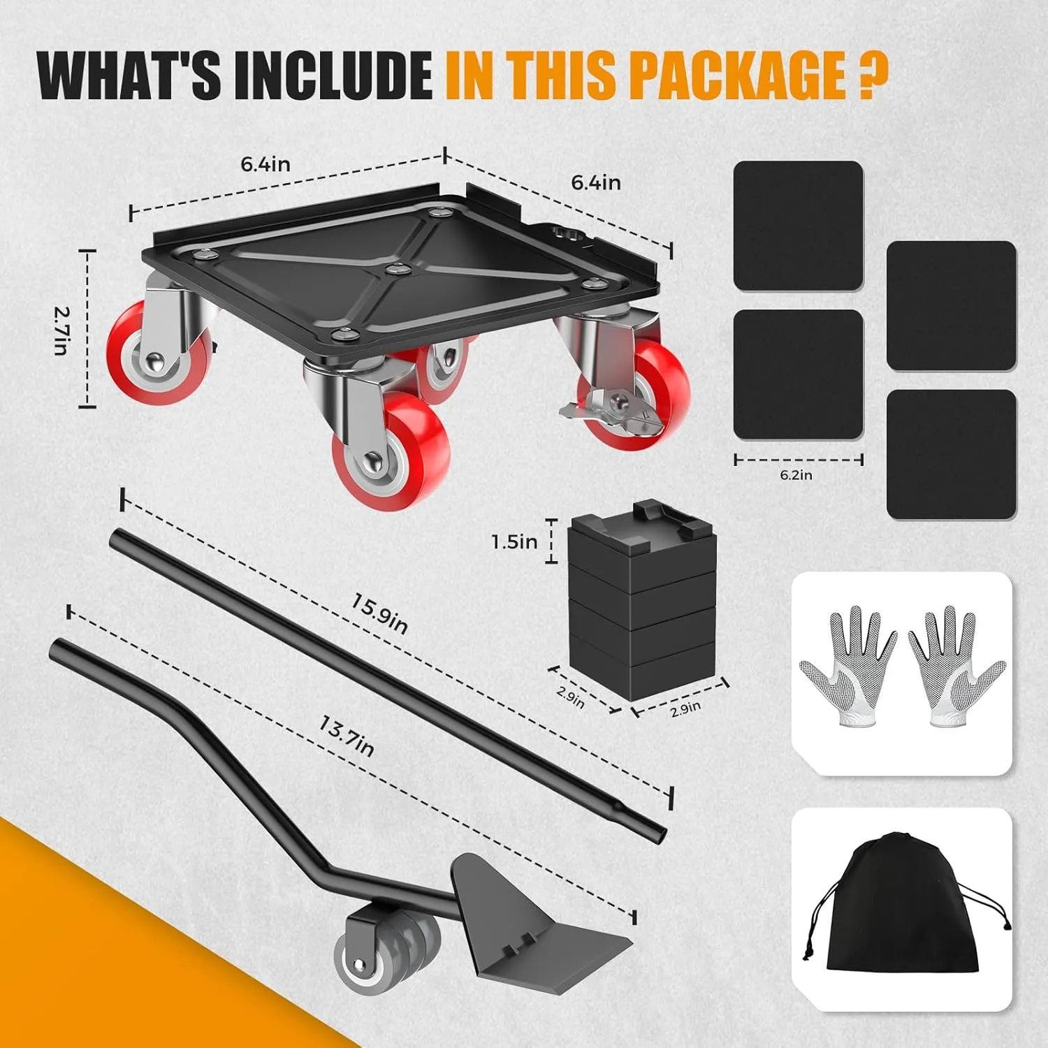 Furniture Dolly,Furniture Mover Pro Set,Furniture Lifter with 5 360° Rotatable Rubber Universal Wheels，Carbon Steel Panel Furniture Movers，Maximum Load 2000LBS.