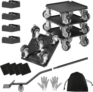 Furniture Movers and Dolly Heavy Duty 1500LBS Capacity 5x 360° Rotating Rubber Wheels Carbon Steel Panel Includes Lifter Jacks and Gliders for Sofa Refrigerator Washer Pro Set（5.4in,Black）