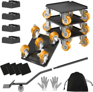 Furniture Movers and Dolly Heavy Duty 1500LBS Capacity 5X 360° Rotating Rubber Wheels Carbon Steel Panel Includes Lifter Jacks and Gliders for Sofa Refrigerator Washer Pro Set（Orange）
