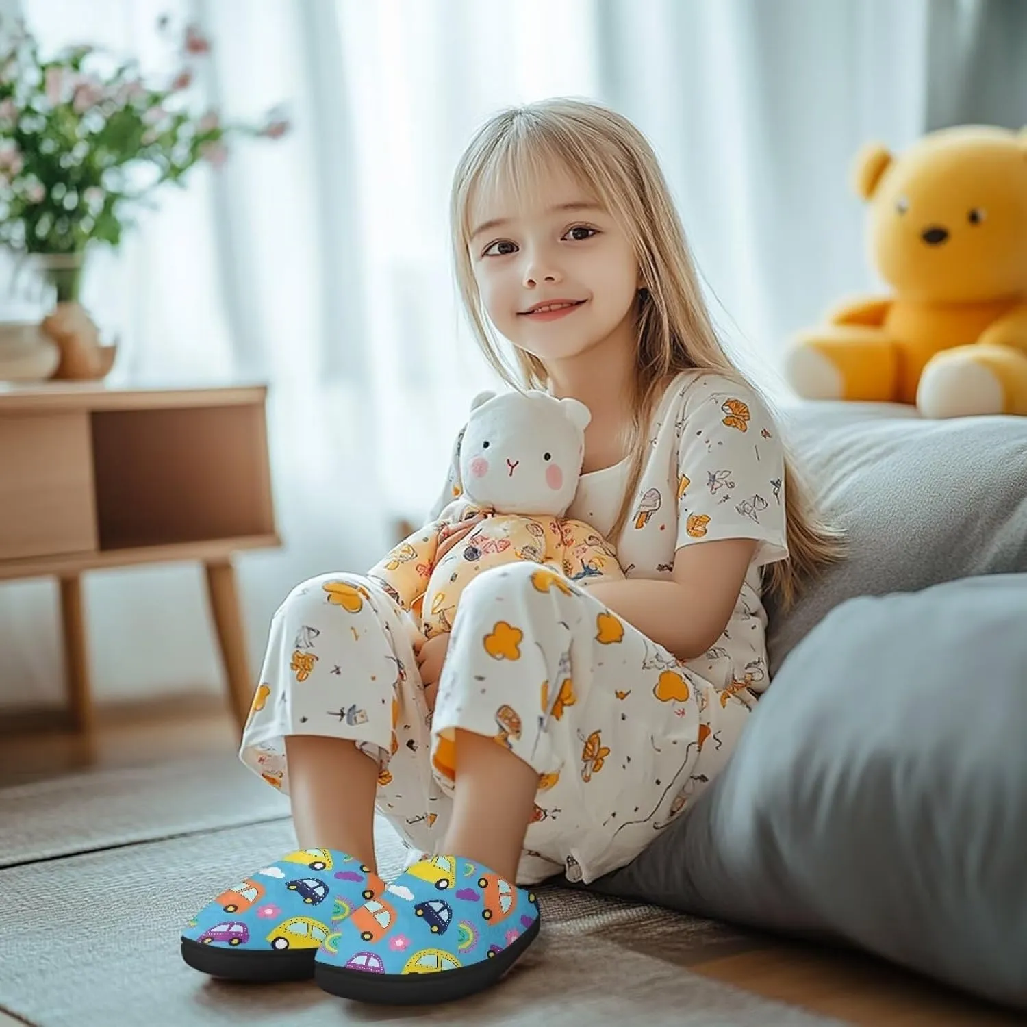 Fuzzy Slippers for Little Kids Boys Girls Cozy Warm Winter House Slippers Comfy with Non-Slip Sole SizeUS 9-15