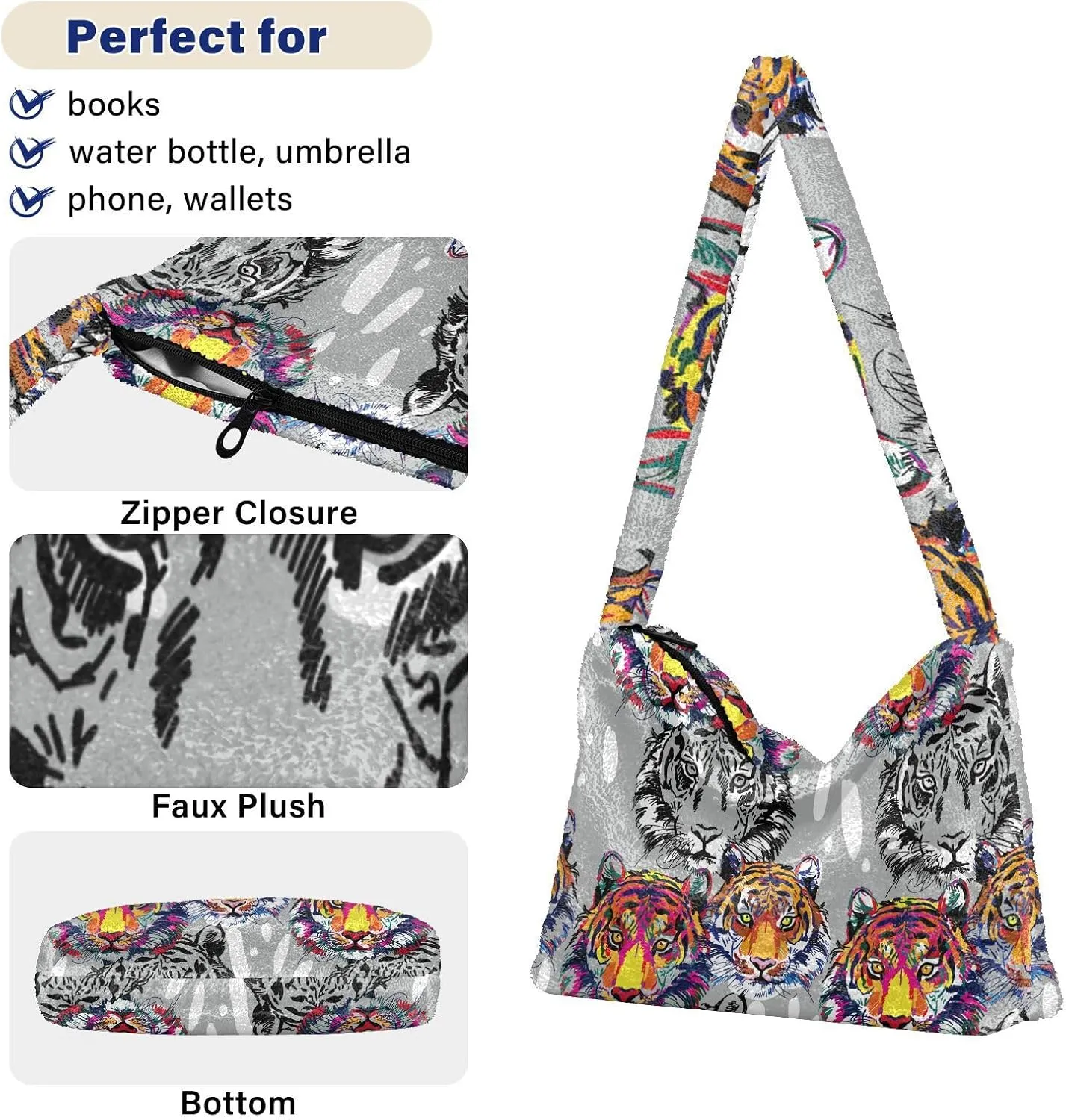 Fuzzy Tote Bag Fluffy Shoulder Bag Women Furry Purse Cute Plush Bag Ladies Ladies Pursesfor Autumn and Winter Multicolor 1