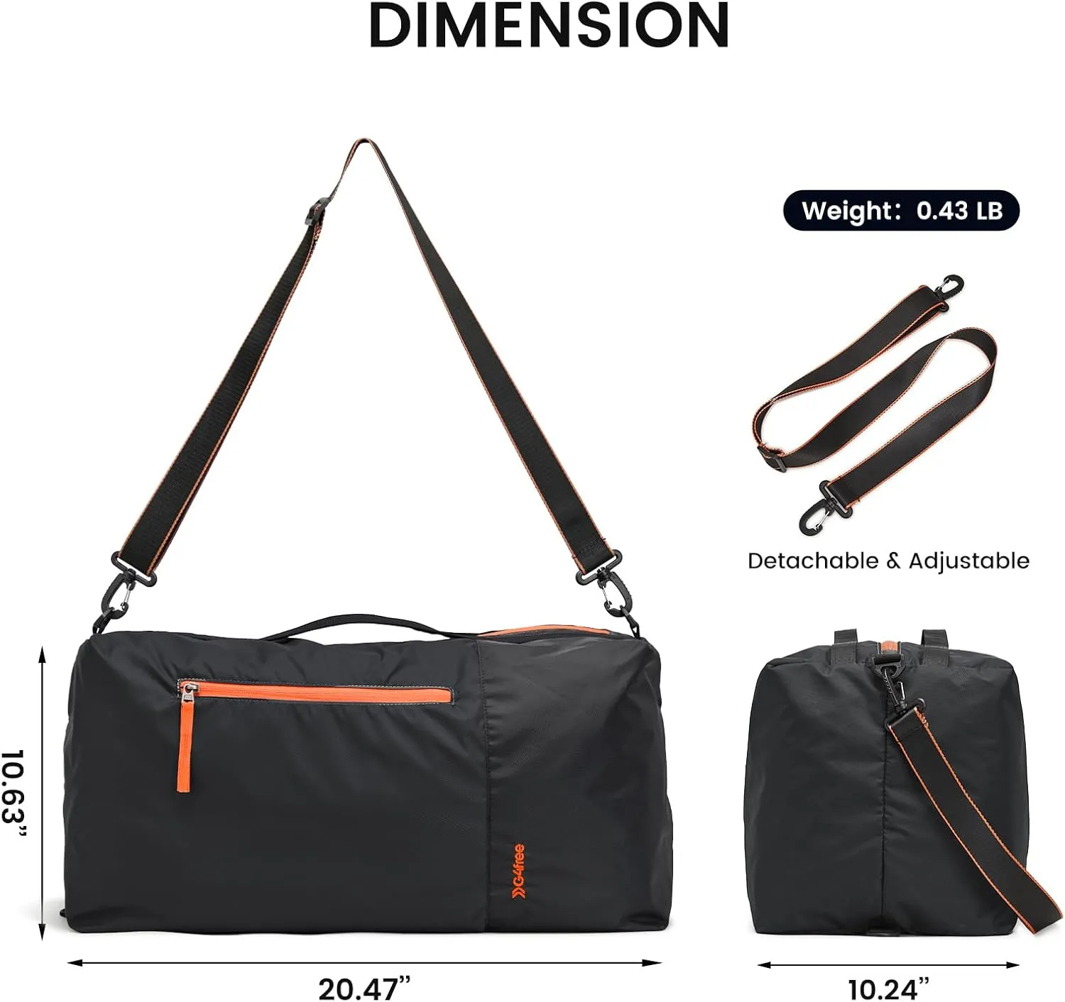 G4Free 40L Large Gym Duffle Bag with Wet Pocket for Travel Overnight Carry On Duffel Bag Women Men (Black)