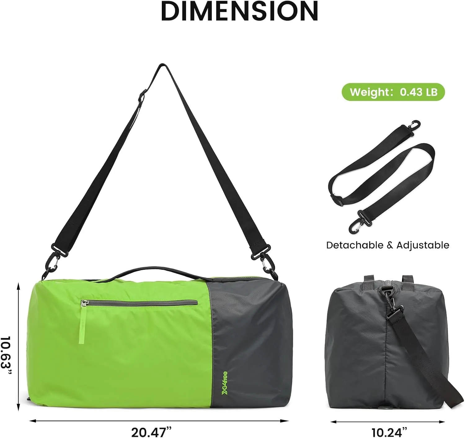 G4Free 40L Large Gym Duffle Bag with Wet Pocket for Travel Overnight Carry On Duffel Bag Women Men (Green)