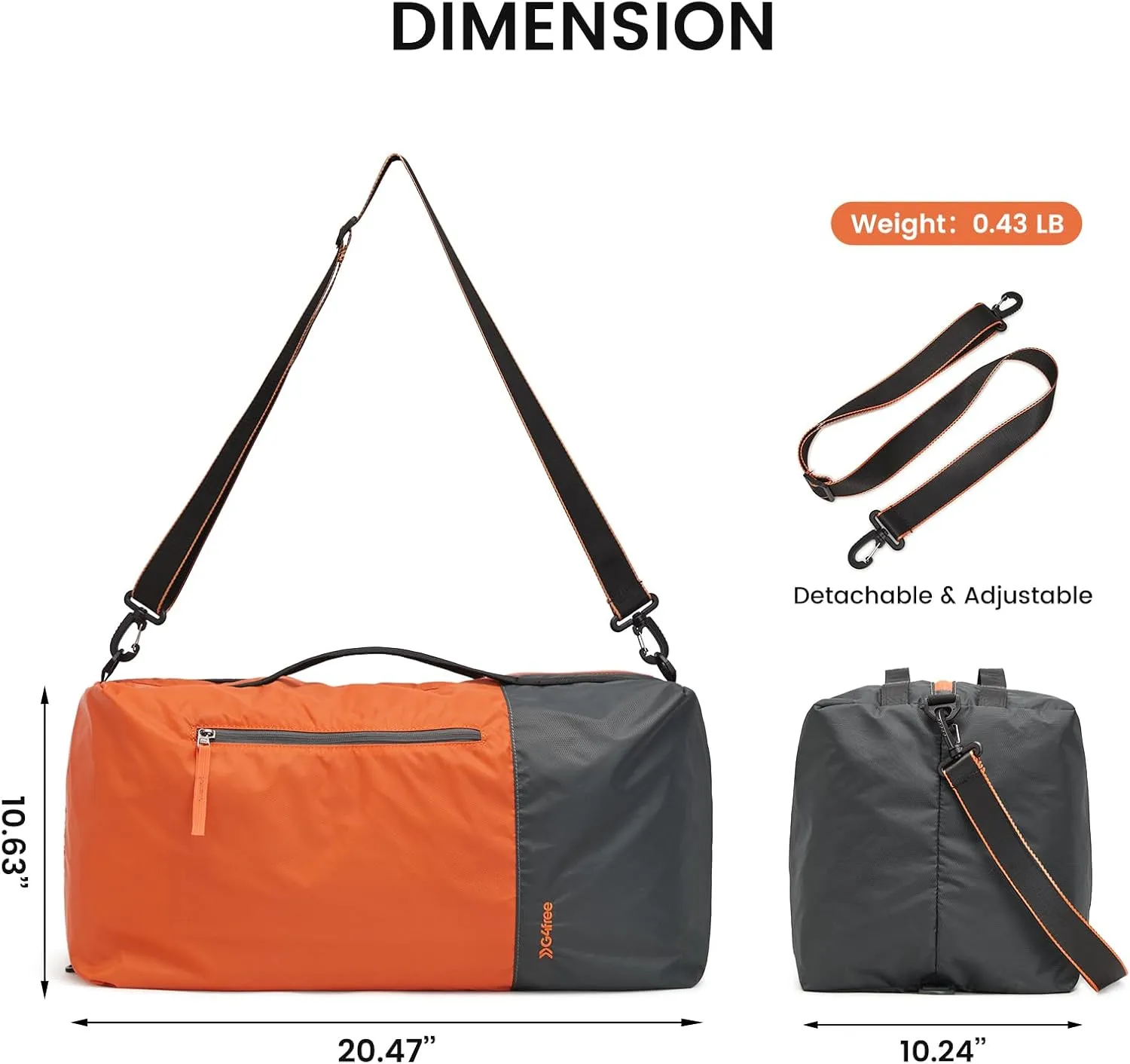 G4Free 40L Large Gym Duffle Bag with Wet Pocket for Travel Overnight Carry On Duffel Bag Women Men (Orange)