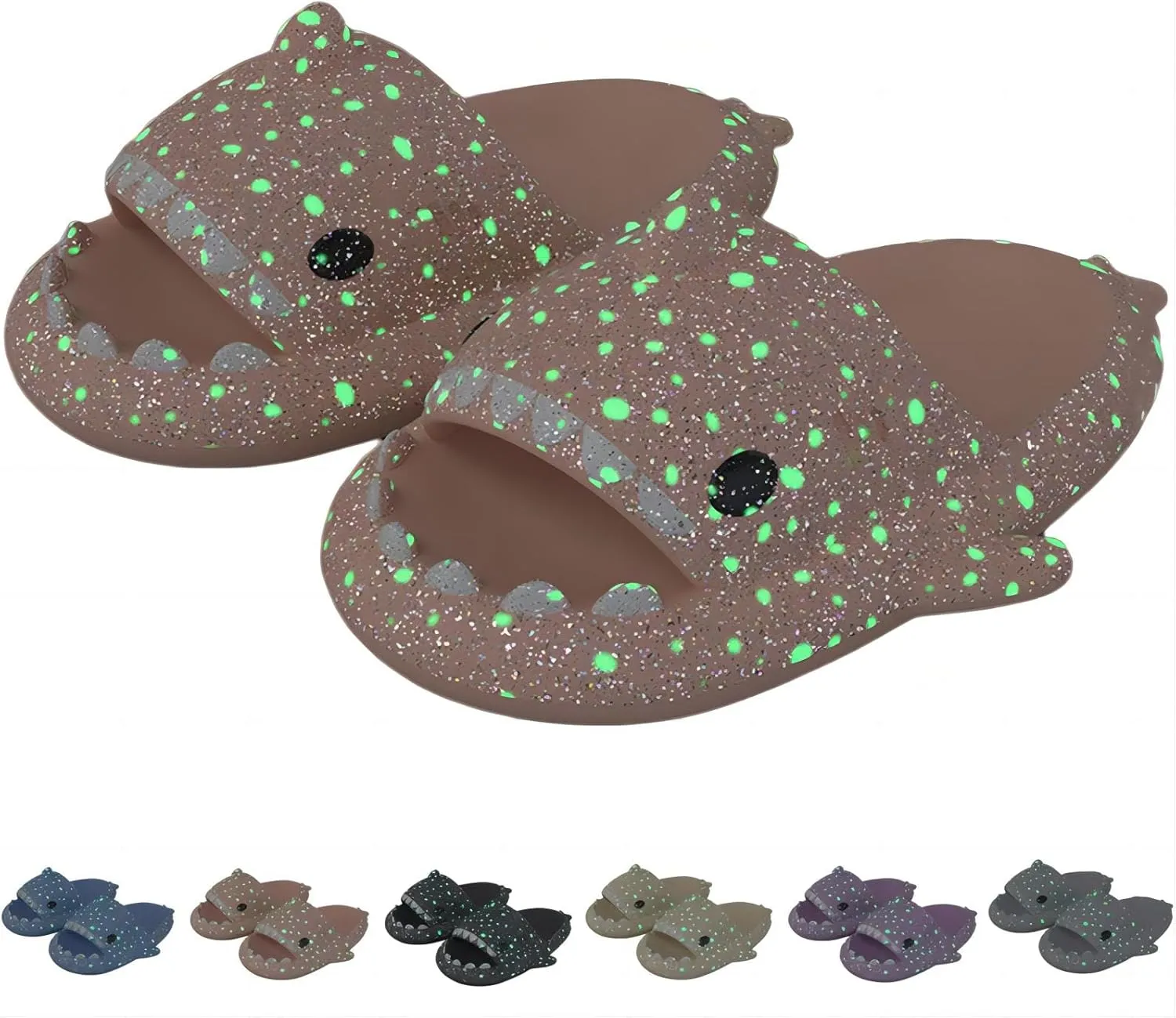 Galaxy Shark Slides, Luminous Shark Slippers, Glow in the Dark Thick Sole Non-slip Open Toe Shark Slippers