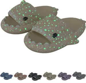 Galaxy Shark Slides, Luminous Shark Slippers, Glow in the Dark Thick Sole Non-slip Open Toe Shark Slippers