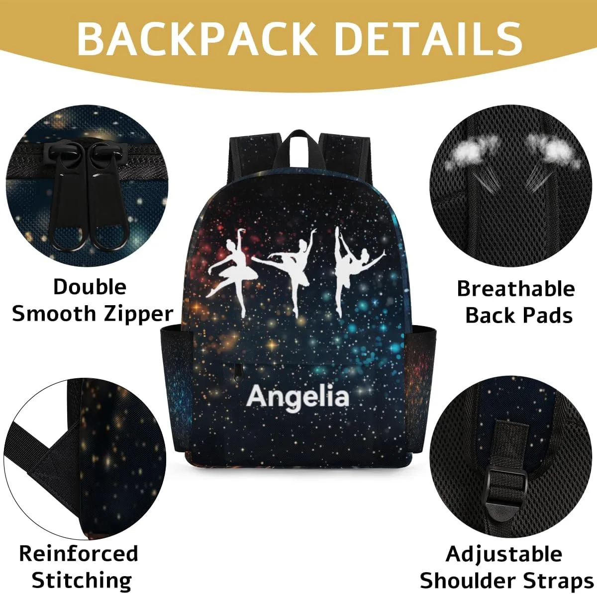 Galaxy Universe Dance Customized Kids Backpack for Girls Ballet Personalized Preschool Toddler Backpack Kindergarten Nursery Bookbag Travel Children School Bag