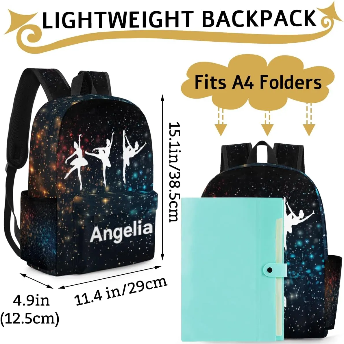 Galaxy Universe Dance Customized Kids Backpack for Girls Ballet Personalized Preschool Toddler Backpack Kindergarten Nursery Bookbag Travel Children School Bag