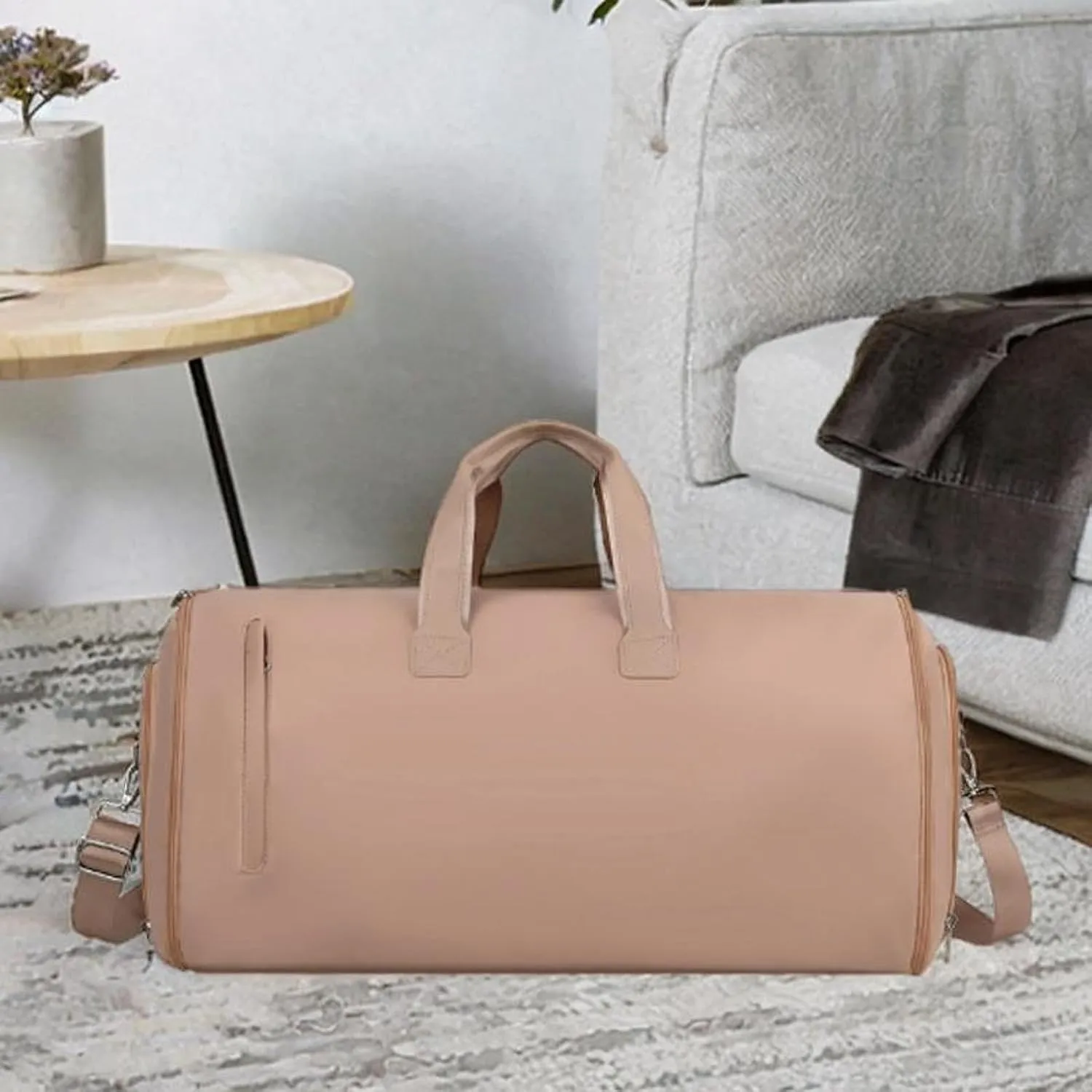 Garment Bag Weekender Bag Leather Duffle Bag for for Men Camping Hiking Outdoor, Brown