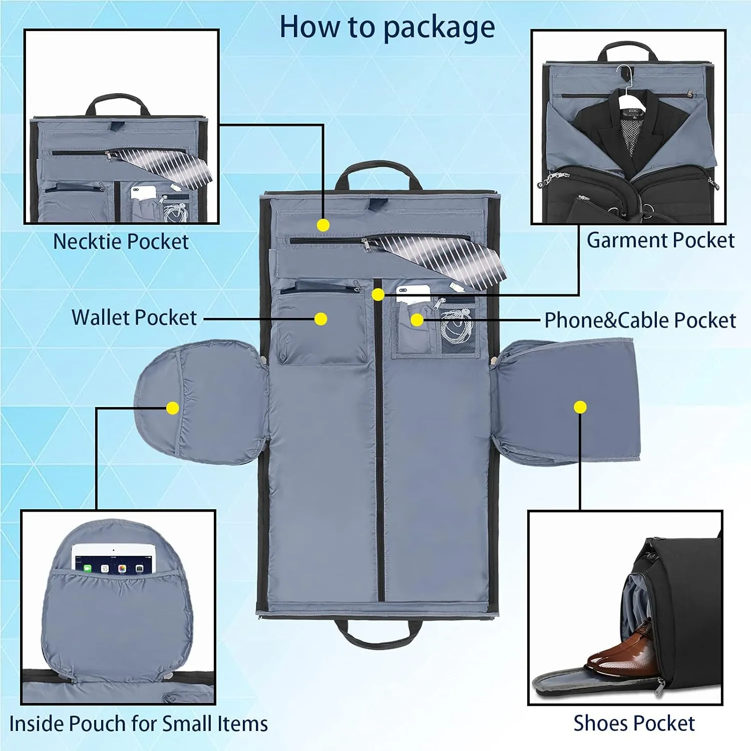 Garment Duffle Bags For Travel, Convertible Carry On Garment Bag With Shoulder Strap, Shoes Compartment Carry on Mens Garment Bag For Suits, 2 in 1 Suit Bags For Men Travel