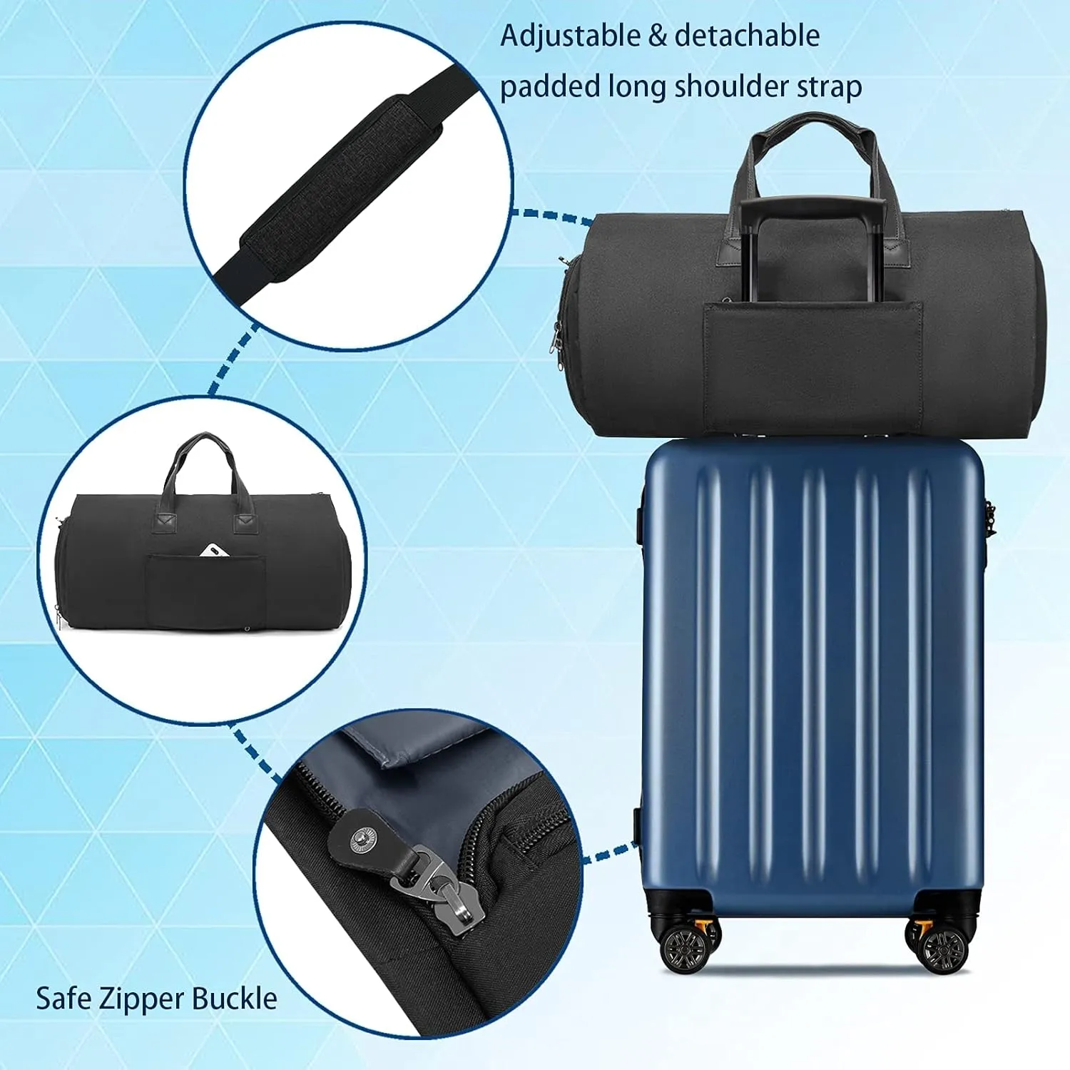 Garment Duffle Bags For Travel, Convertible Carry On Garment Bag With Shoulder Strap, Shoes Compartment Carry on Mens Garment Bag For Suits, 2 in 1 Suit Bags For Men Travel