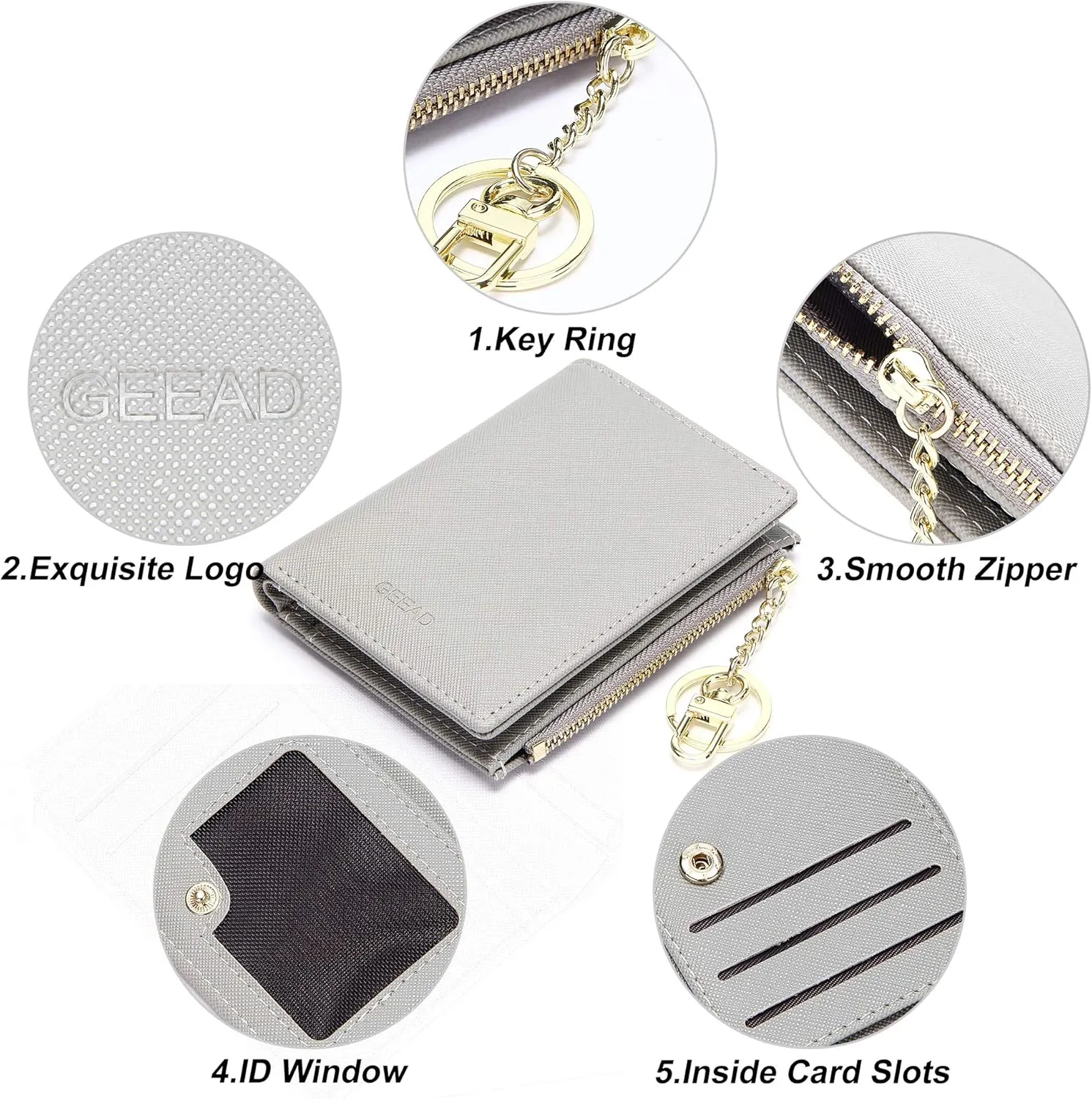 GEEAD Small Wallets for Women Bifold Slim Coin Purse Zipper ID Card Holder