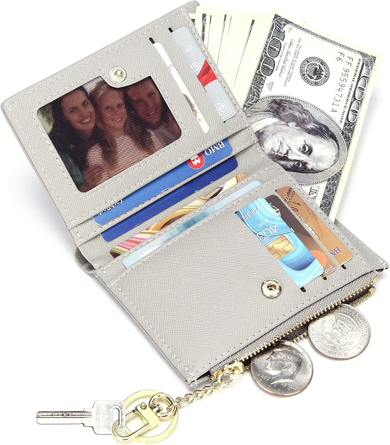 GEEAD Small Wallets for Women Bifold Slim Coin Purse Zipper ID Card Holder