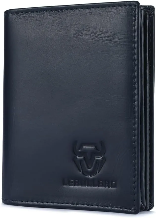 Genuine Leather Bifold Wallet RFID Blocking Wallet Large Capacity Purse Credit Card Holder for Men with 15 Card Slots (Navy)