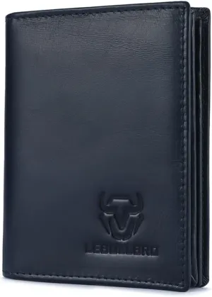 Genuine Leather Bifold Wallet RFID Blocking Wallet Large Capacity Purse Credit Card Holder for Men with 15 Card Slots (Navy)