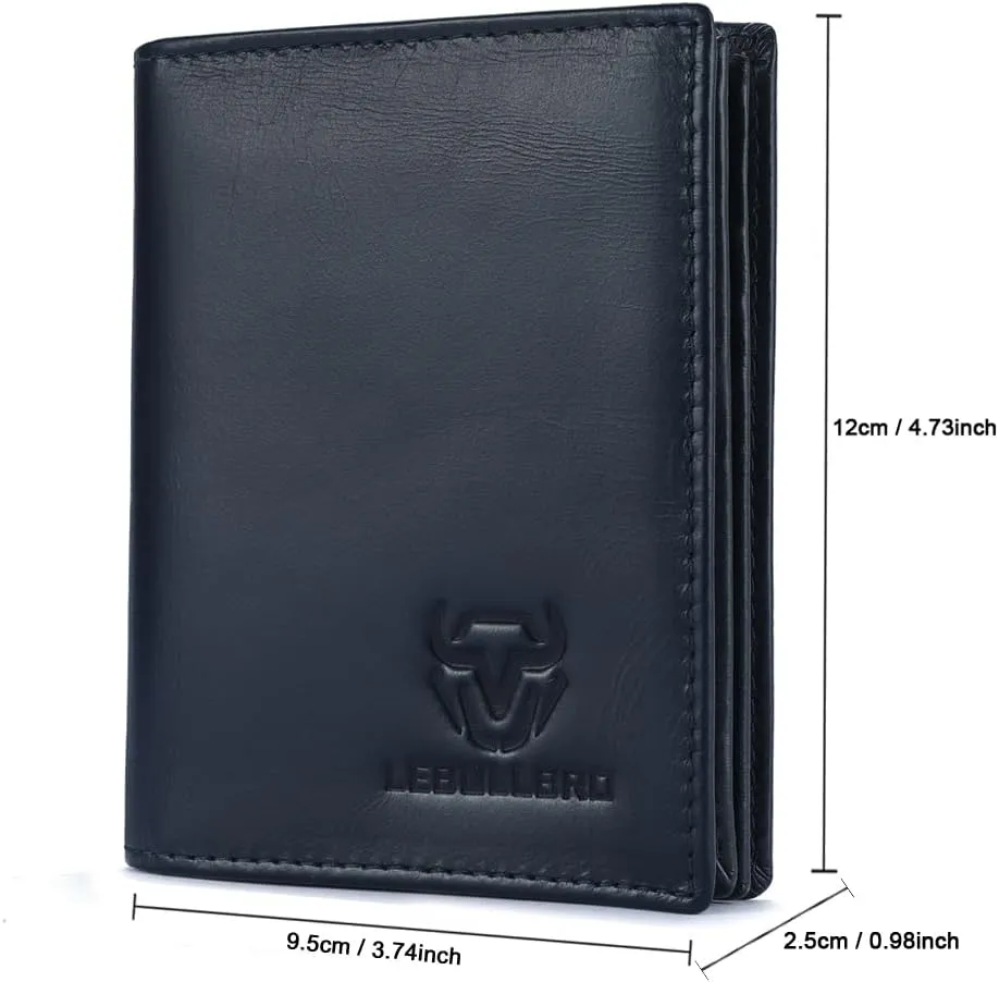 Genuine Leather Bifold Wallet RFID Blocking Wallet Large Capacity Purse Credit Card Holder for Men with 15 Card Slots (Navy)