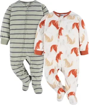 Gerber Baby Boys' Toddler Loose Fit Flame Resistant Fleece Footed Pajamas 2-Pack