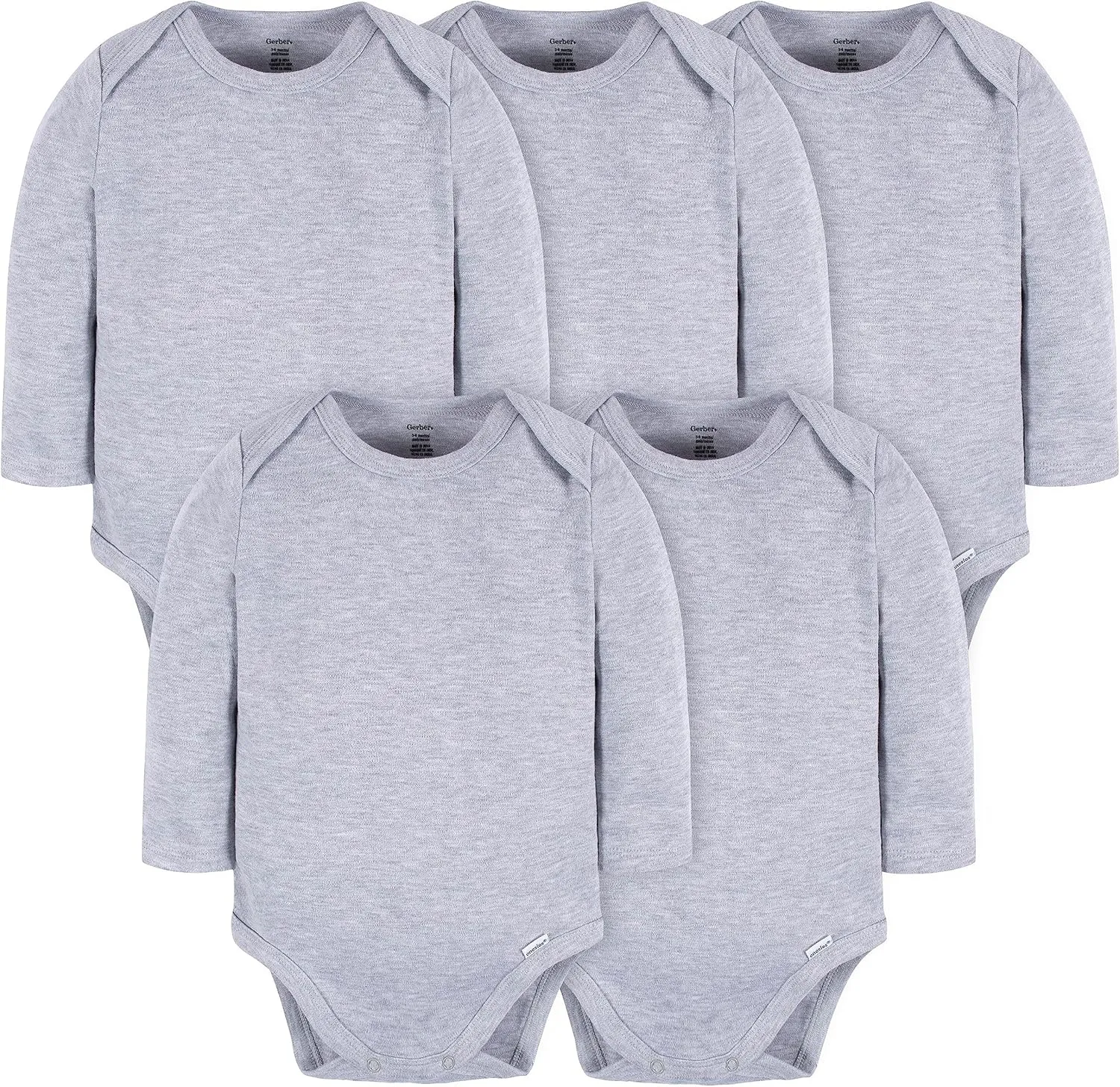 Gerber Baby Long Sleeve Solid Onesies Multi-Pack Interlock 180 Gsm