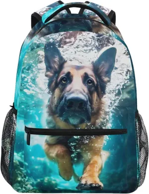 German Shepherd Dog Underwater Backpack 3rd 4th 5th Grade School Bookbag Travel Laptop Daypack Bag Purse for Boys Girls Teens
