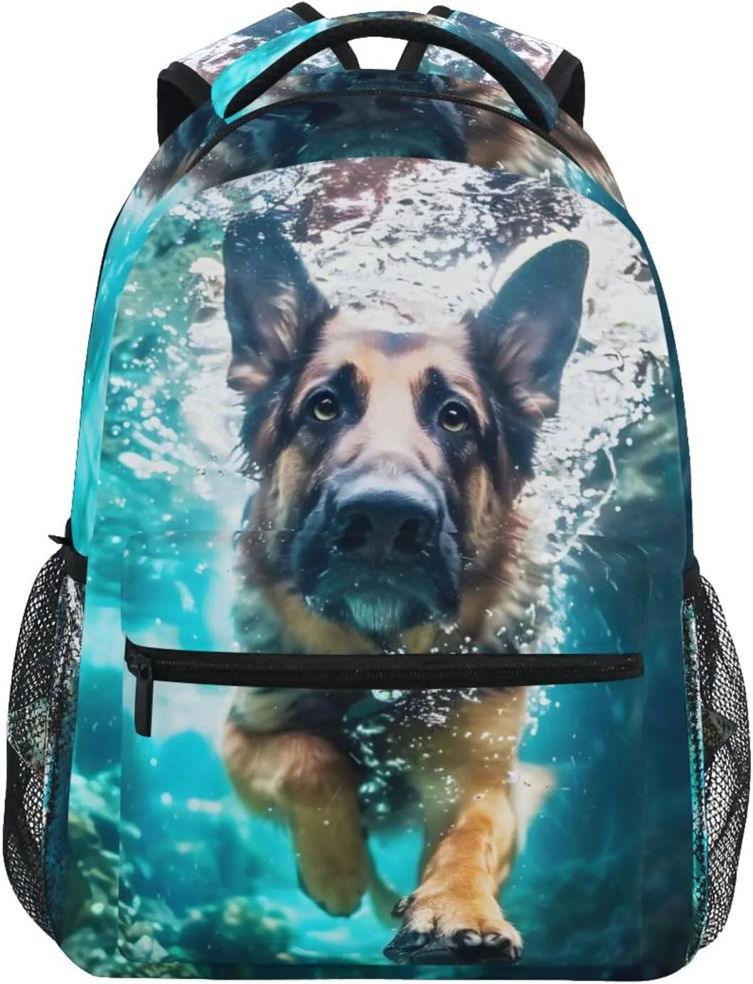 German Shepherd Dog Underwater Backpack 3rd 4th 5th Grade School Bookbag Travel Laptop Daypack Bag Purse for Boys Girls Teens