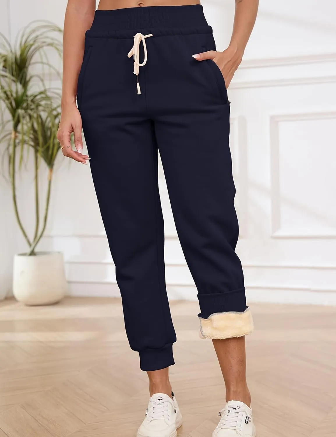 Gihuo Women's Sherpa Lined Sweatpants Winter Casual Jogger Sweat Pants Warm Athletic Thermal Fleece Lining Lounge Pants