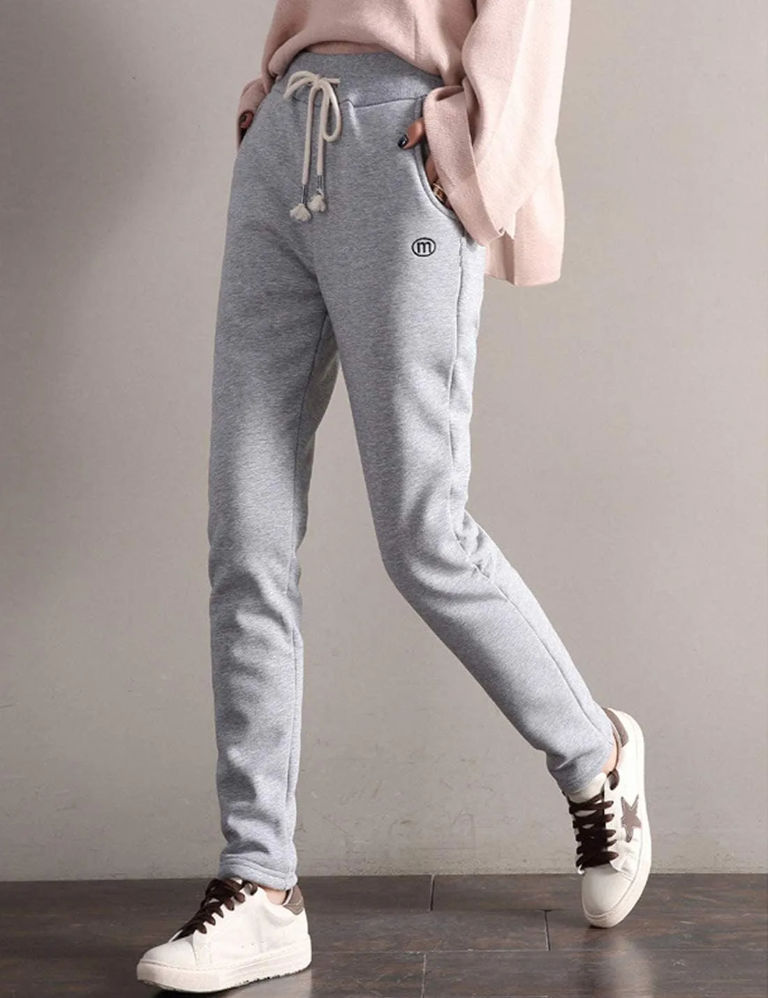 Gihuo Women's Sherpa Lined Sweatpants Winter Casual Jogger Sweat Pants Warm Athletic Thermal Fleece Lining Lounge Pants