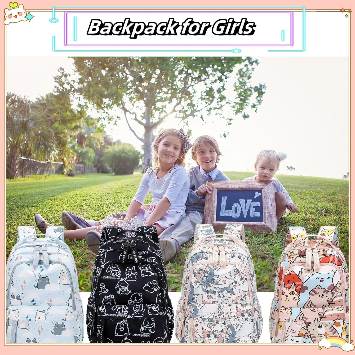 Girl Backpack Dog Print Backpack for Girls Boys Elementary Students Book Bag School Bags for Students