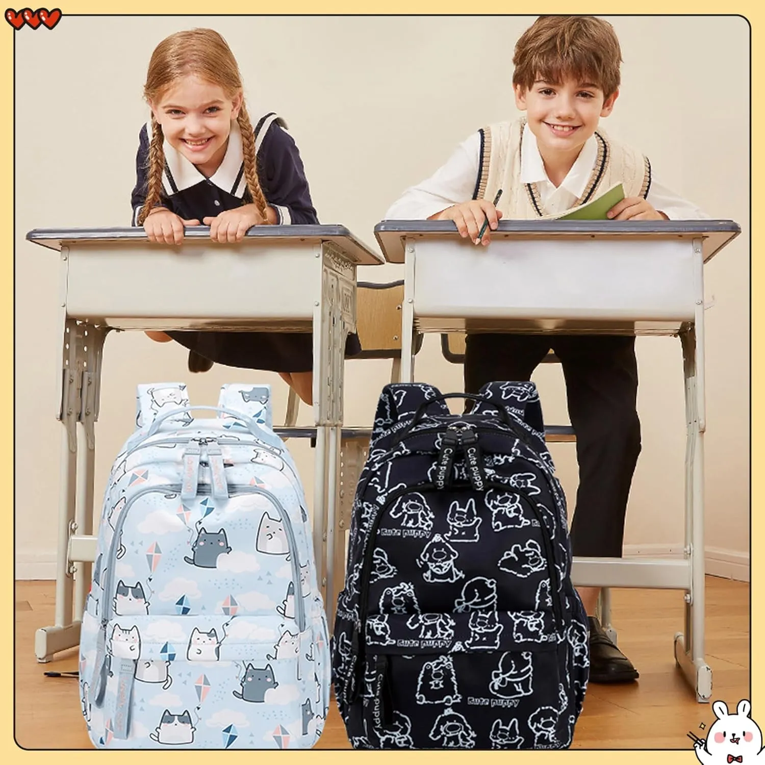 Girl Backpack Dog Print Backpack for Girls Boys Elementary Students Book Bag School Bags for Students