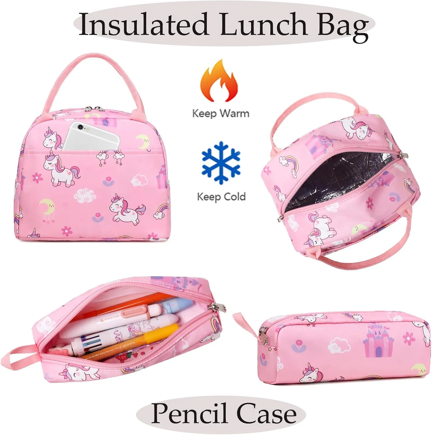 Girls Backpack for Elementary Unicorn Backpack Kids Backpack School Bookbag for Girls 3 in 1 Set Back to School