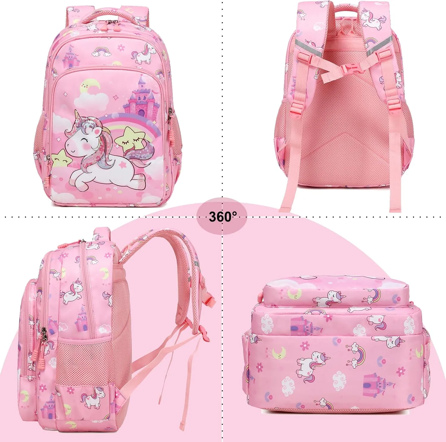Girls Backpack for Elementary Unicorn Backpack Kids Backpack School Bookbag for Girls 3 in 1 Set Back to School