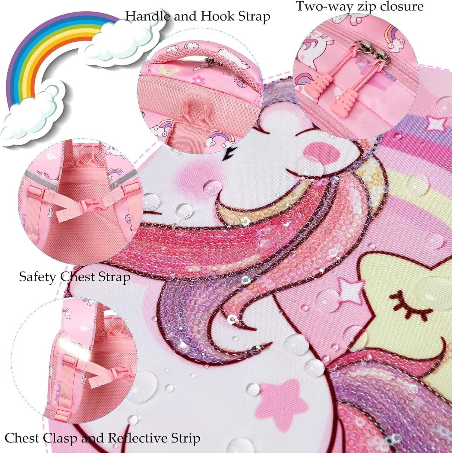 Girls Backpack for Elementary Unicorn Backpack Kids Backpack School Bookbag for Girls 3 in 1 Set Back to School