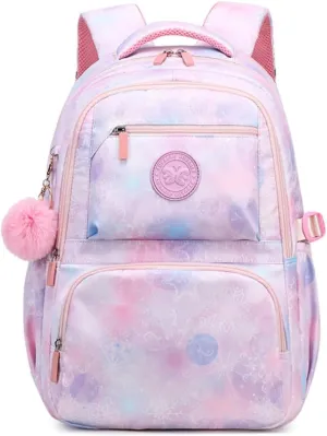 Girls Backpack,Elementary School Bag for Girls,Cute Daypack With Plush Pendant Lightweight Backpack
