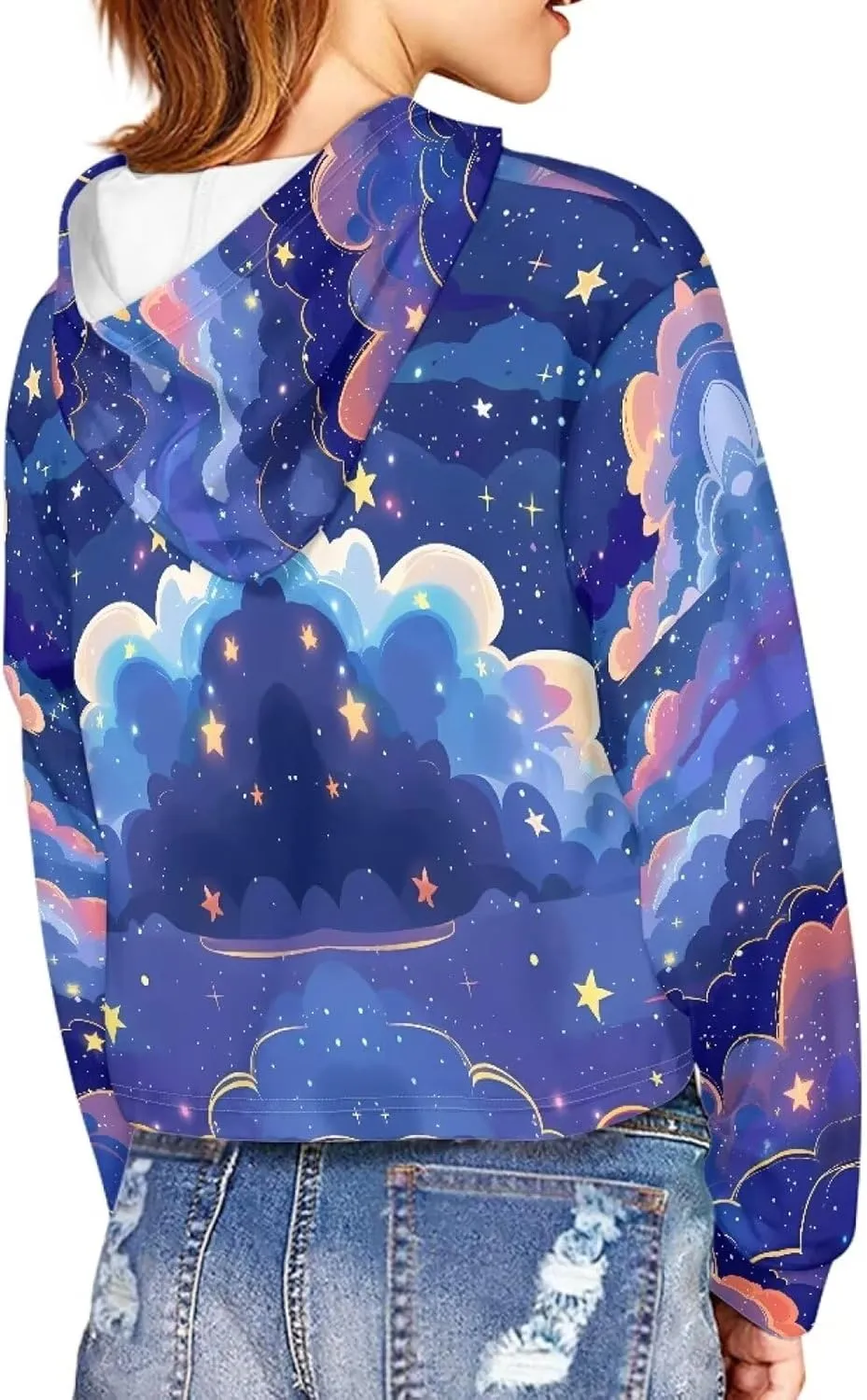 Girls Crop Tops Hoodies Cute Cartoon Graphic Cropped Hooded Sweatshirt 5-14 Y