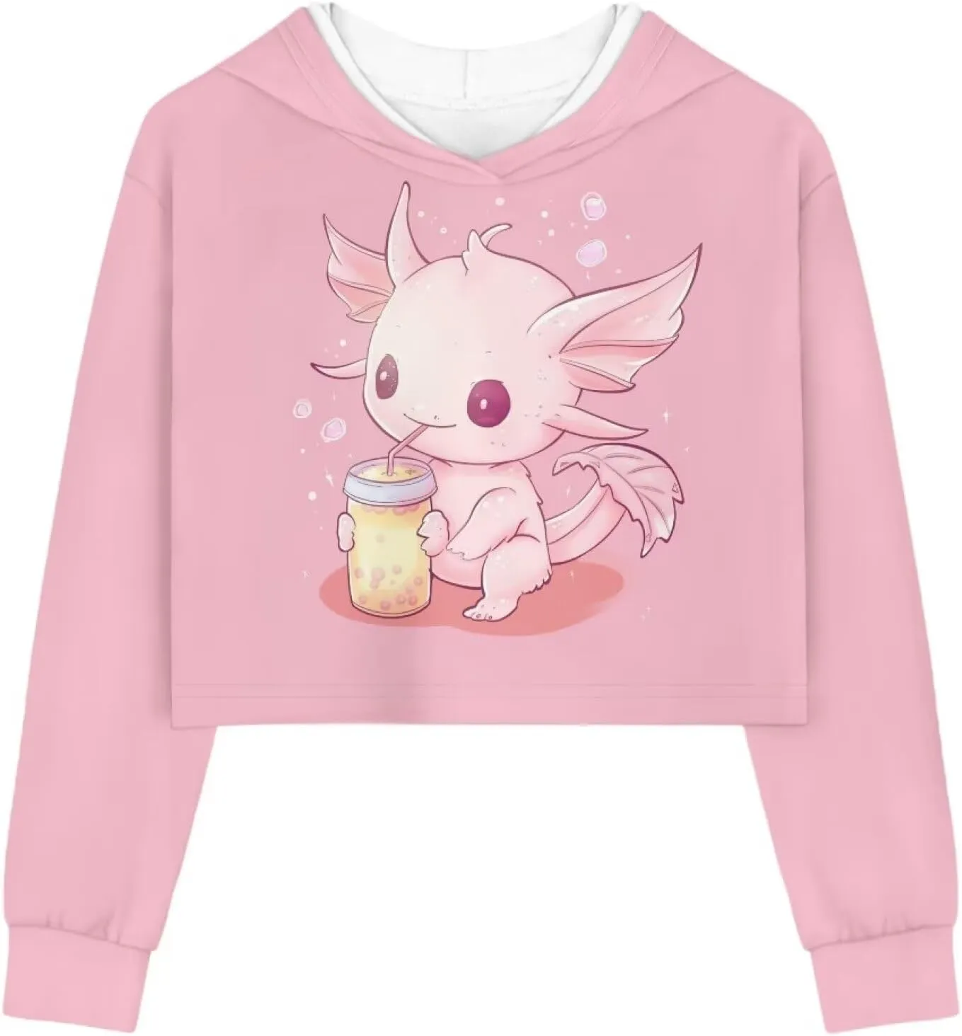 Girls Crop Tops Hoodies Cute Cartoon Graphic Cropped Hooded Sweatshirt 5-14 Y