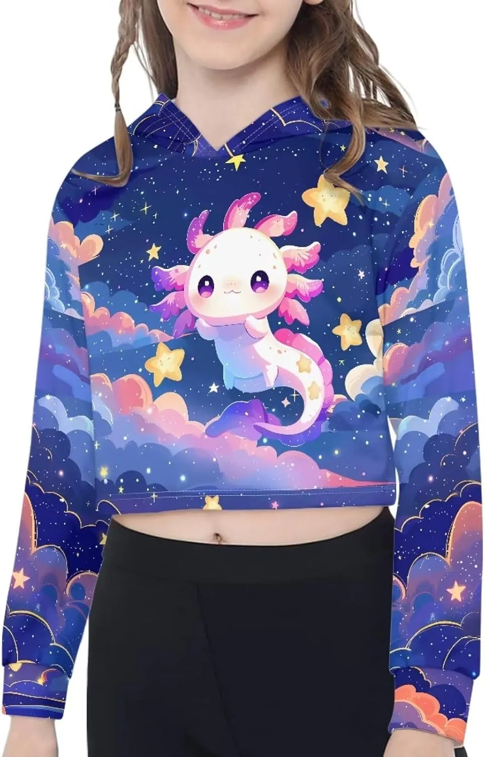 Girls Crop Tops Hoodies Cute Cartoon Graphic Cropped Hooded Sweatshirt 5-14 Y