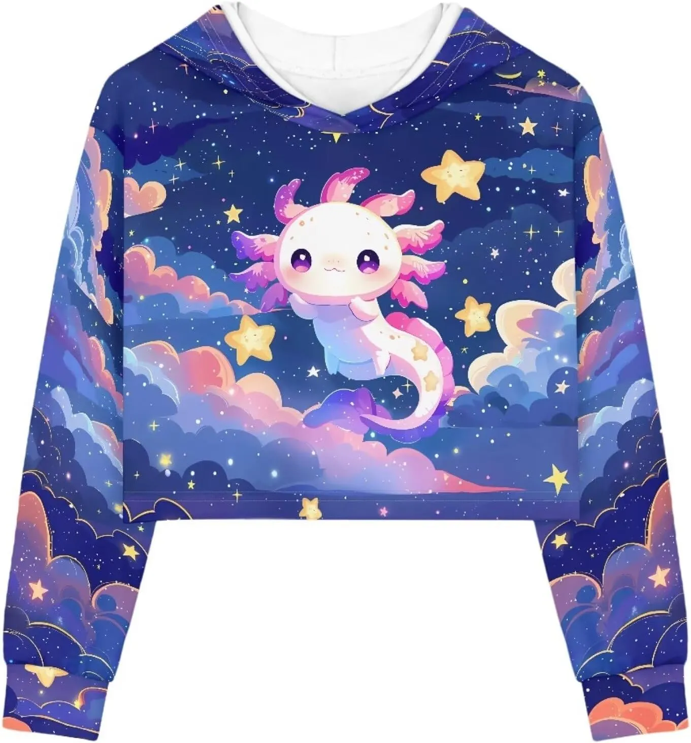 Girls Crop Tops Hoodies Cute Cartoon Graphic Cropped Hooded Sweatshirt 5-14 Y