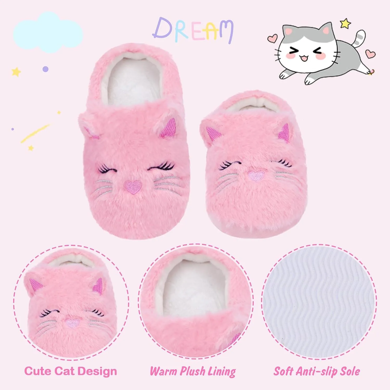 Girls Cute Animal Slippers for Toddler Kids Fuzzy Slip-on House Shoes Warm Fluffy Plush Indoor Home Slippers