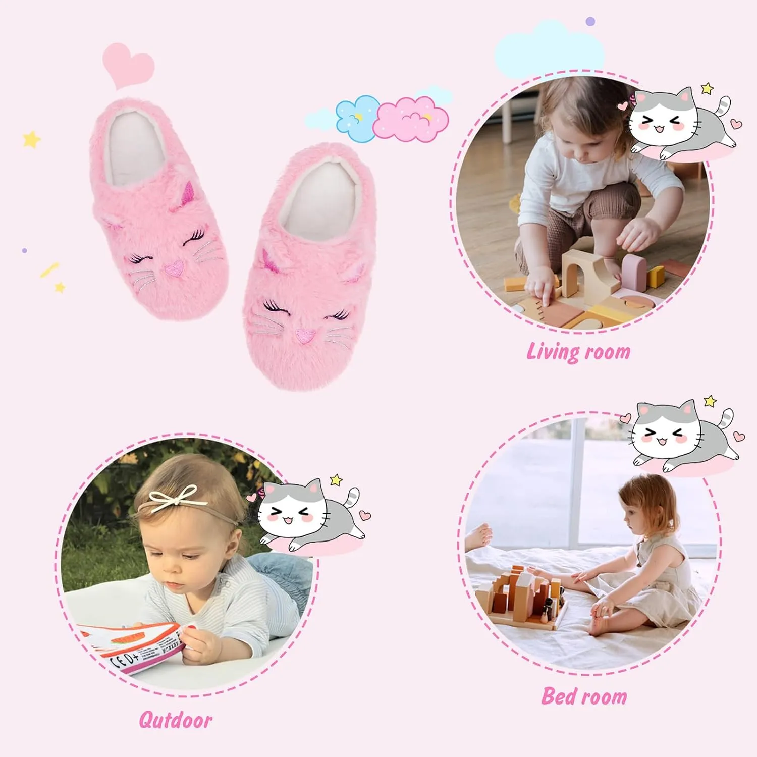 Girls Cute Animal Slippers for Toddler Kids Fuzzy Slip-on House Shoes Warm Fluffy Plush Indoor Home Slippers