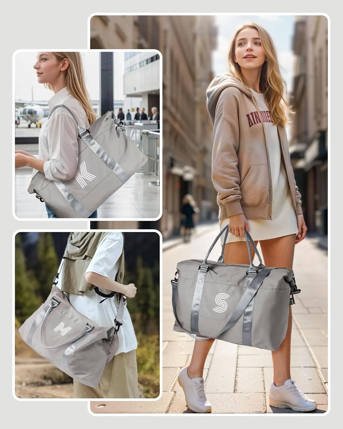 Girls Gifts, Initial Travel Duffel Bag, Sports Bag, Personalized Weekender Bag with Shoulder Strap, Monogram Overnight Bag, Gift for Friend Women Gifts (Letter P)