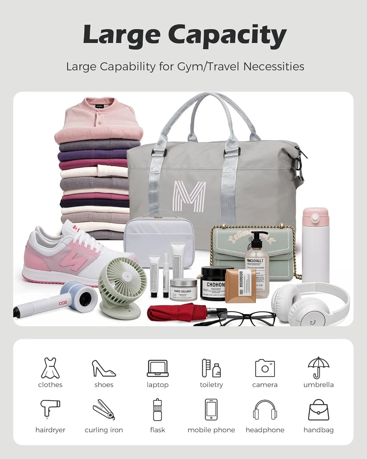 Girls Gifts, Initial Travel Duffel Bag, Sports Bag, Personalized Weekender Bag with Shoulder Strap, Monogram Overnight Bag, Gift for Friend Women Gifts (Letter P)