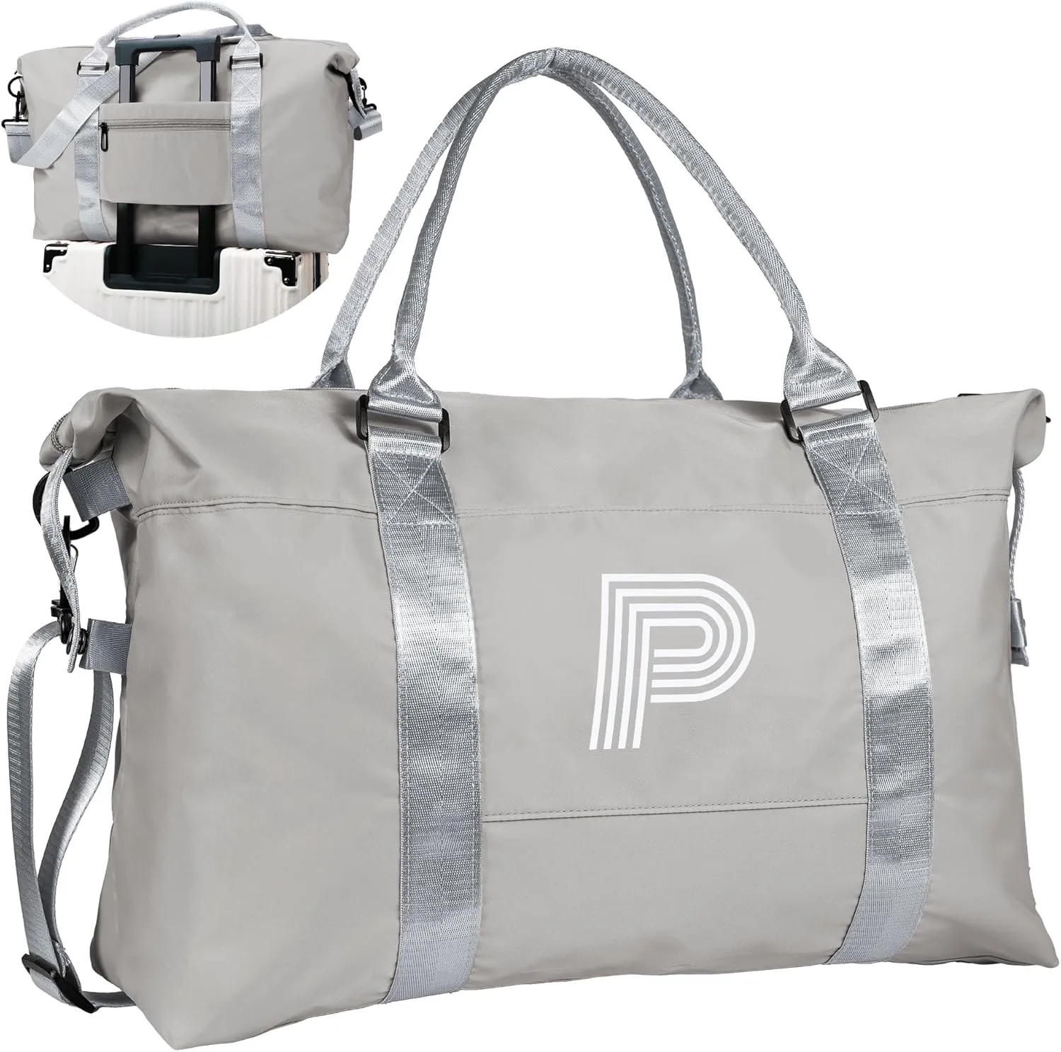 Girls Gifts, Initial Travel Duffel Bag, Sports Bag, Personalized Weekender Bag with Shoulder Strap, Monogram Overnight Bag, Gift for Friend Women Gifts (Letter P)