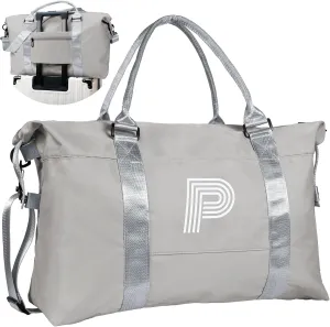 Girls Gifts, Initial Travel Duffel Bag, Sports Bag, Personalized Weekender Bag with Shoulder Strap, Monogram Overnight Bag, Gift for Friend Women Gifts (Letter P)