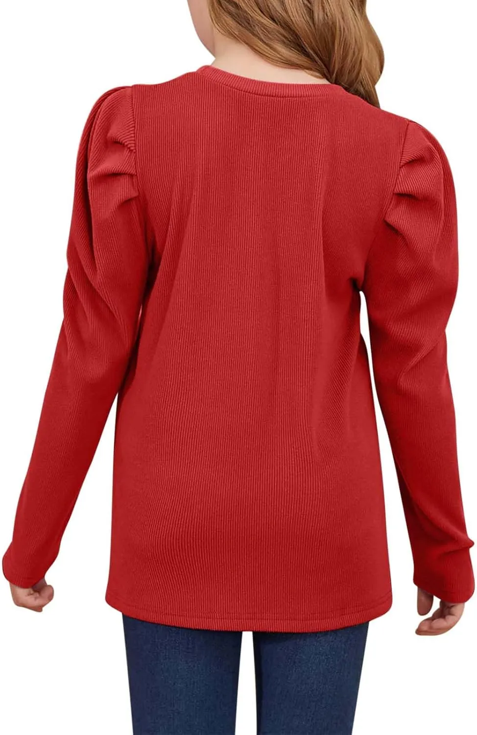 Girls Long Sleeve Puff Shoulder Top Lightweight Cotton Crewneck Casual Daily Shirt School Stylish Outfits