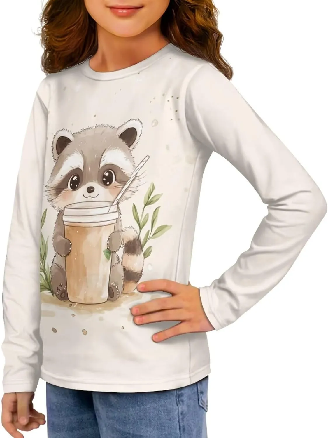 Girls Long Sleeve Shirt with Cute Graphic Casual Pullover Tops 3-16Y