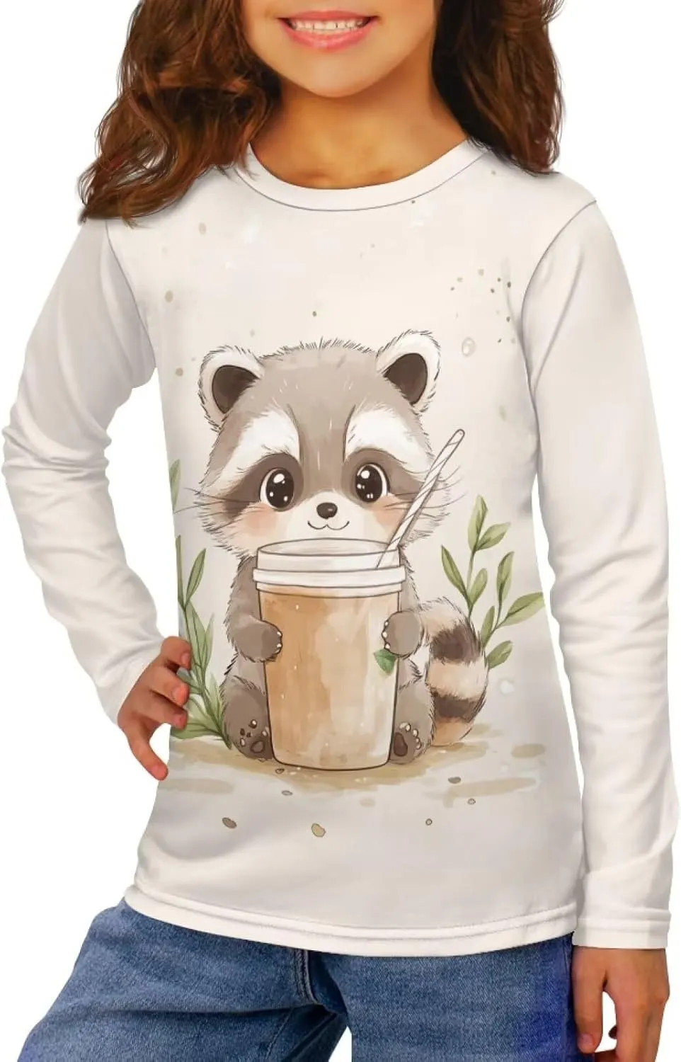 Girls Long Sleeve Shirt with Cute Graphic Casual Pullover Tops 3-16Y
