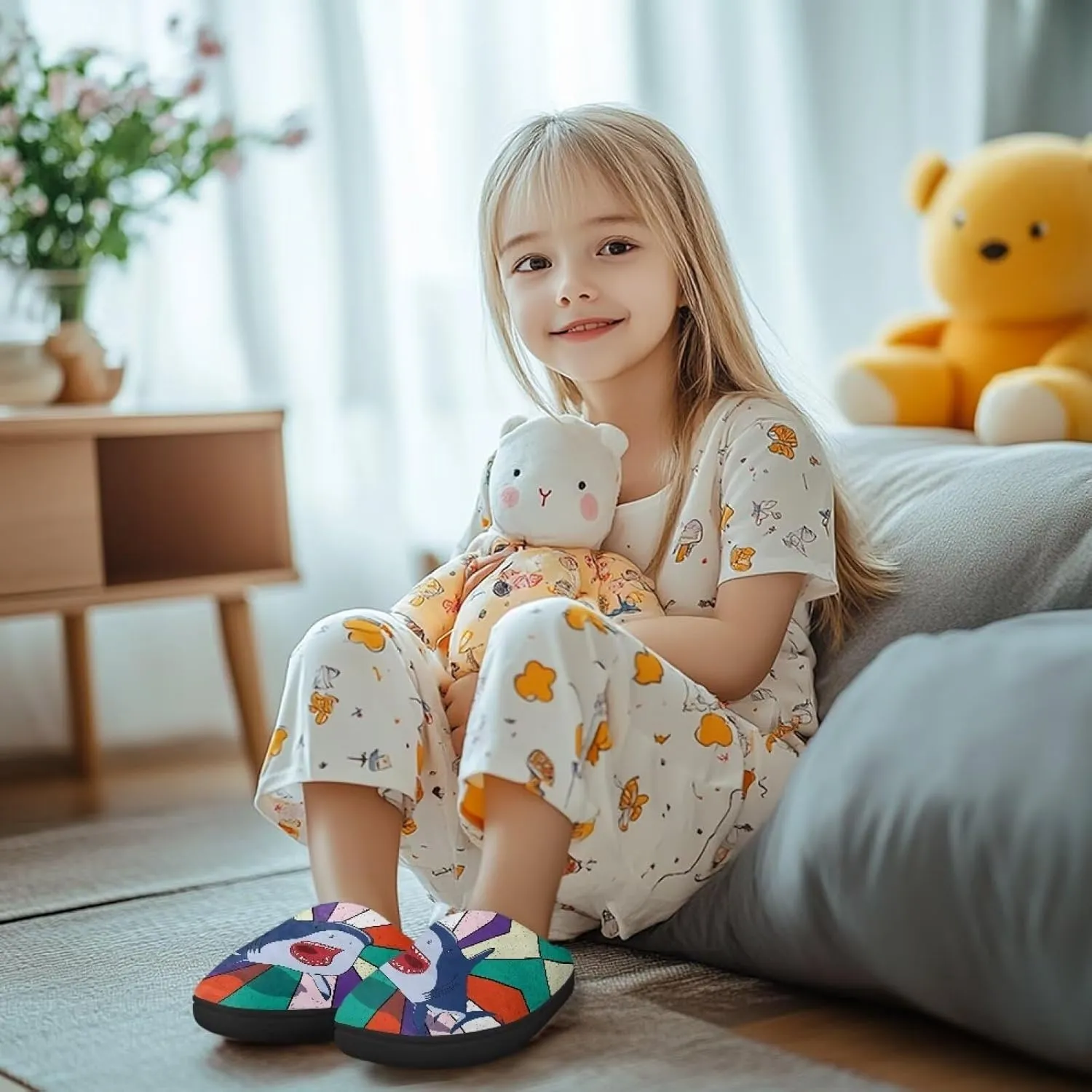 Girls Plush House Slippers Soft Comfort Slippers Warm Lightweight Home Shoes Non Slip Bedroom Shoes Cute Print Slippers Washable for Indoor Outdoor US 9-15
