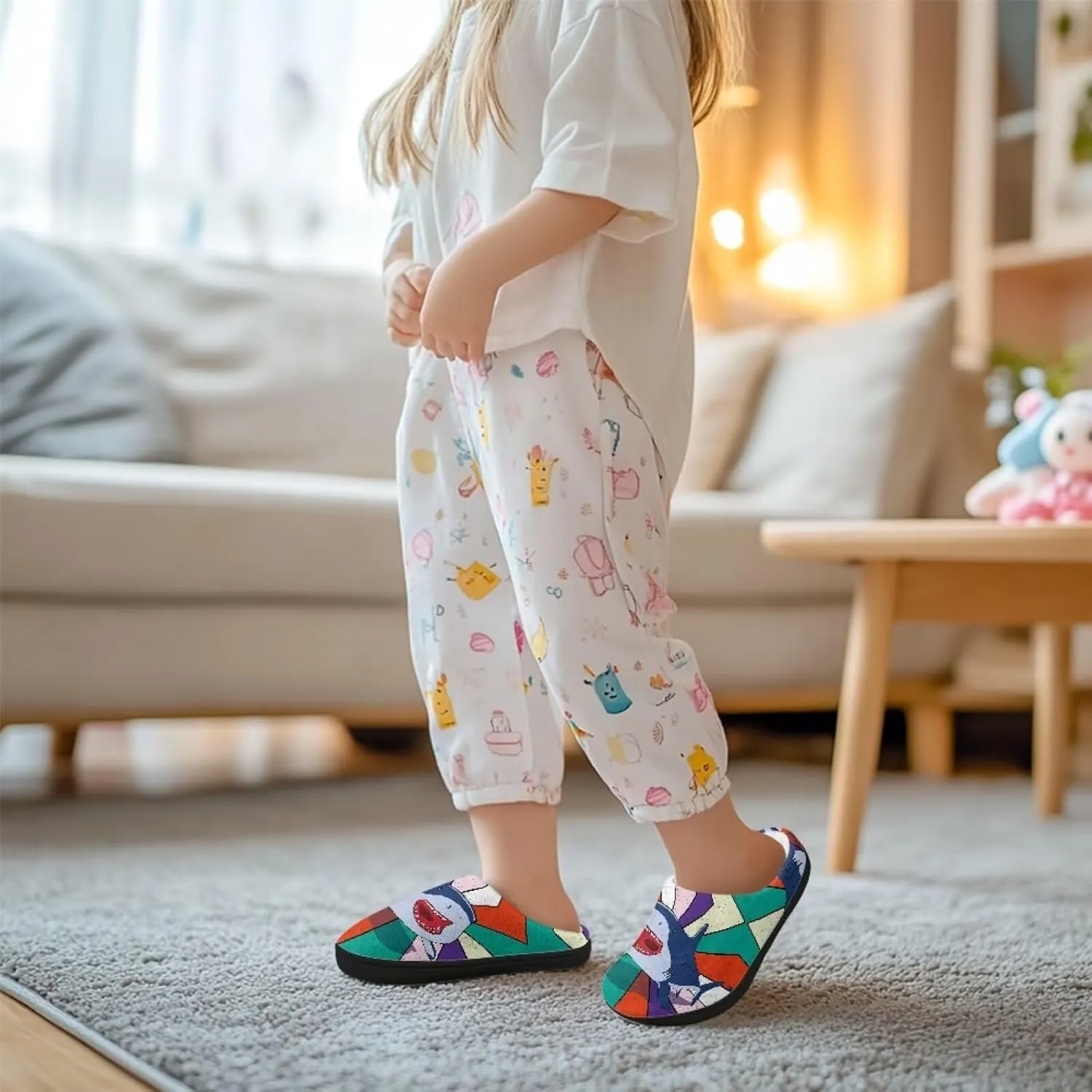 Girls Plush House Slippers Soft Comfort Slippers Warm Lightweight Home Shoes Non Slip Bedroom Shoes Cute Print Slippers Washable for Indoor Outdoor US 9-15
