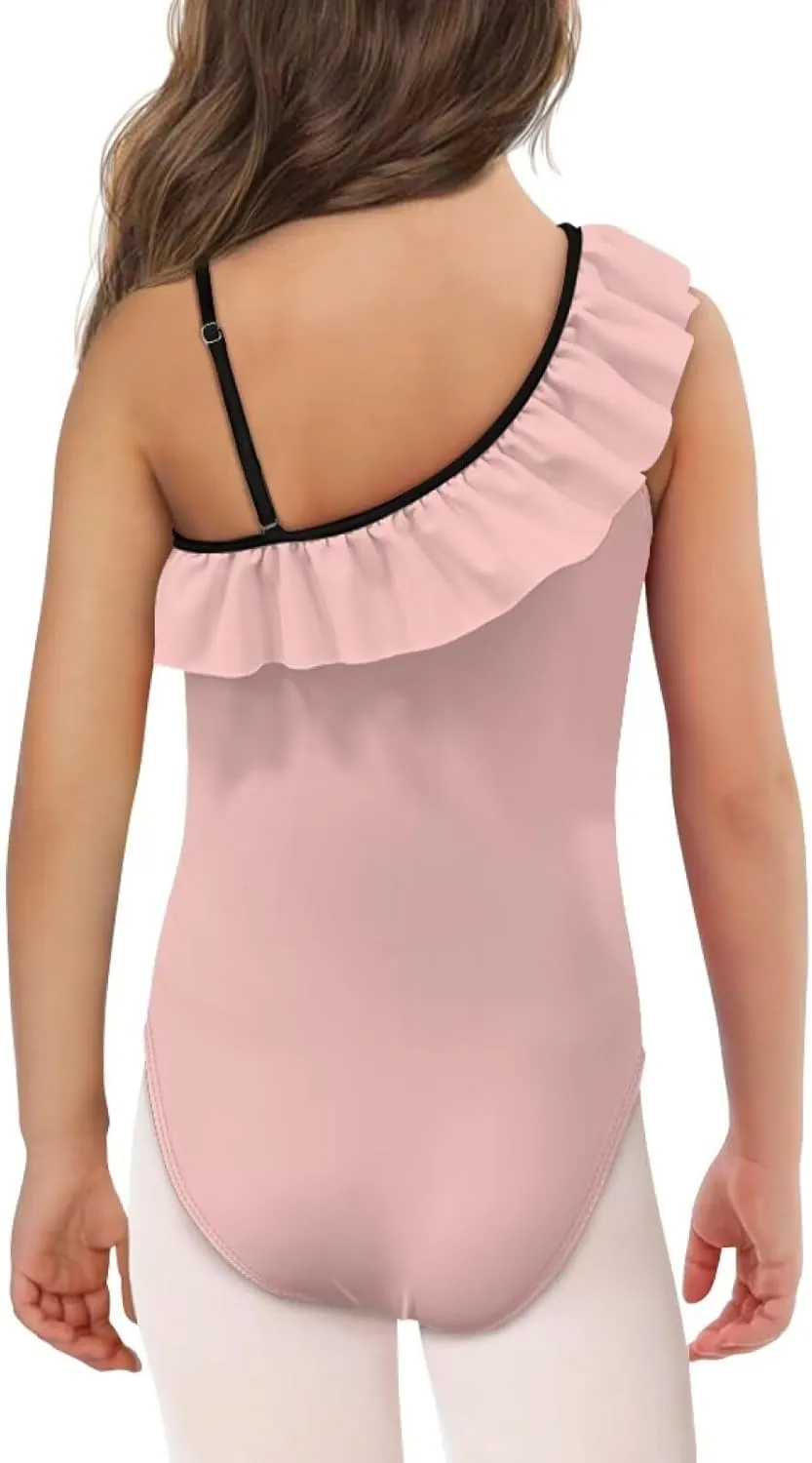 Girls Ruffle One Piece Swimsuit One Shoulder Bathing Suits with Adjustable Shoulder Strap for Beach Party